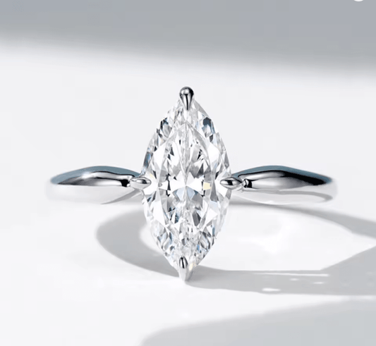 Marquise moissanite engagement ring, solitaire design, made with 925 sterling silver, made and sold by russmoon jewelry