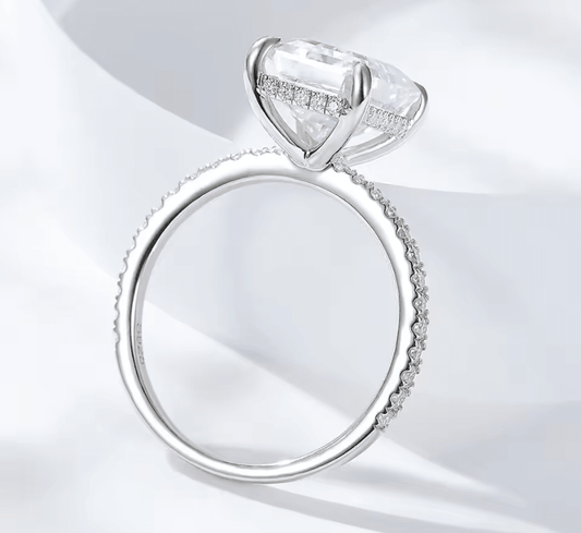 Moissanite solitaire pave engagement ring, emerald or radiant cut moissanite diamond with D color and VVS clarity, made for women by russmoon