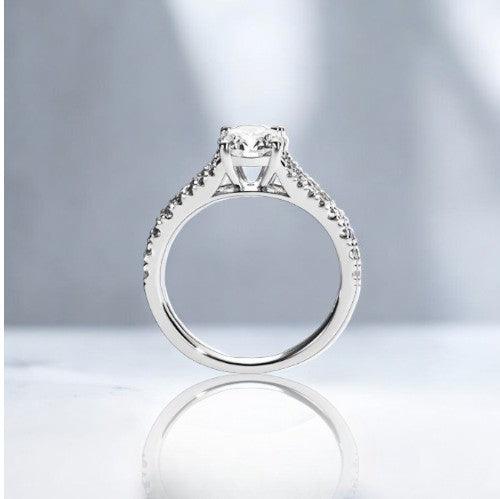Engagement promise ring made with lab diamonds and 14 karat gold, unique split shank design