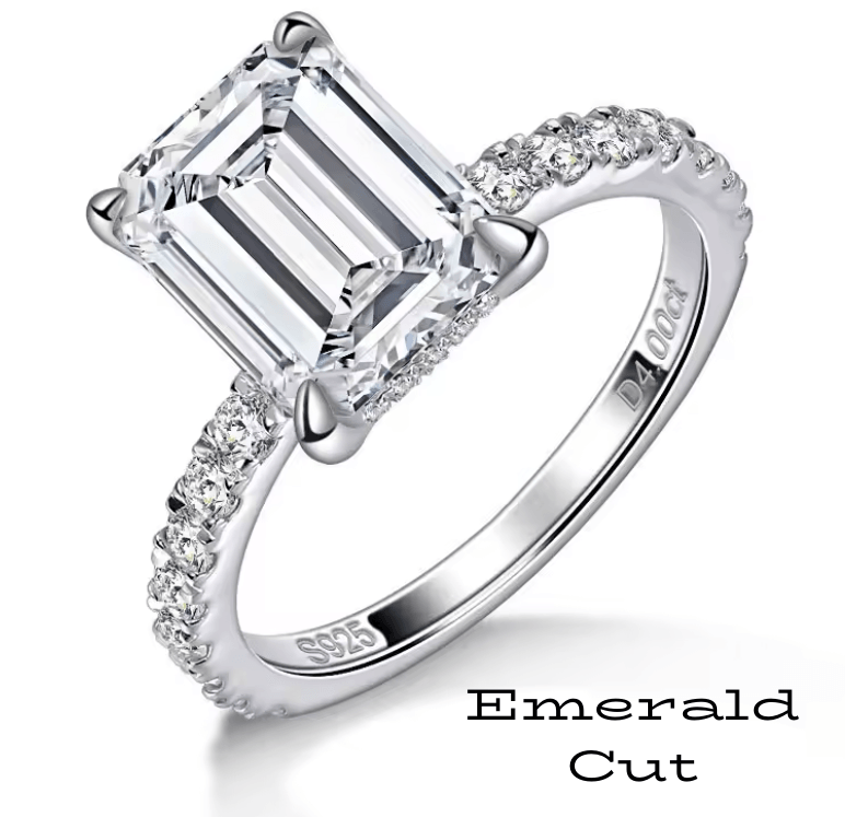 Moissanite solitaire pave engagement ring, emerald or radiant cut moissanite diamond with D color and VVS clarity, made for women by russmoon