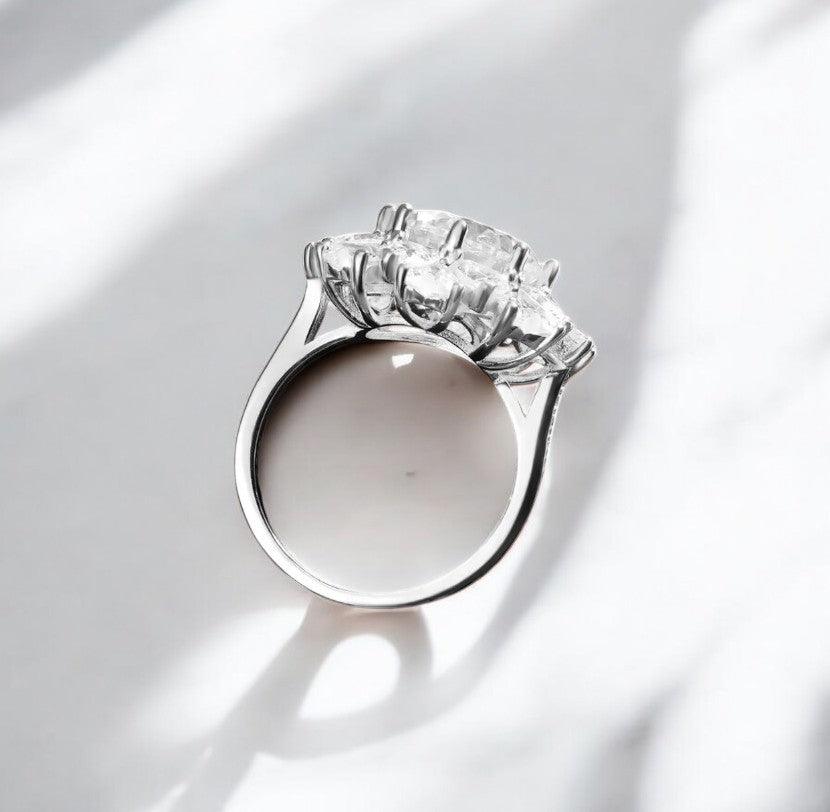 Flower 5 carat moissanite and zircon engagement ring, promise ring, birthday gift, round and heart cut, 925 sterling silver made by russmoon