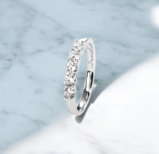 Sparkling stunning engagement ring with lab cultivated diamonds, made with 14 karat gold
