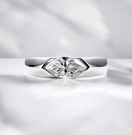 Marquise cut moissanite ring, 1 carat stone and 925 sterling silver, perfect for men and women