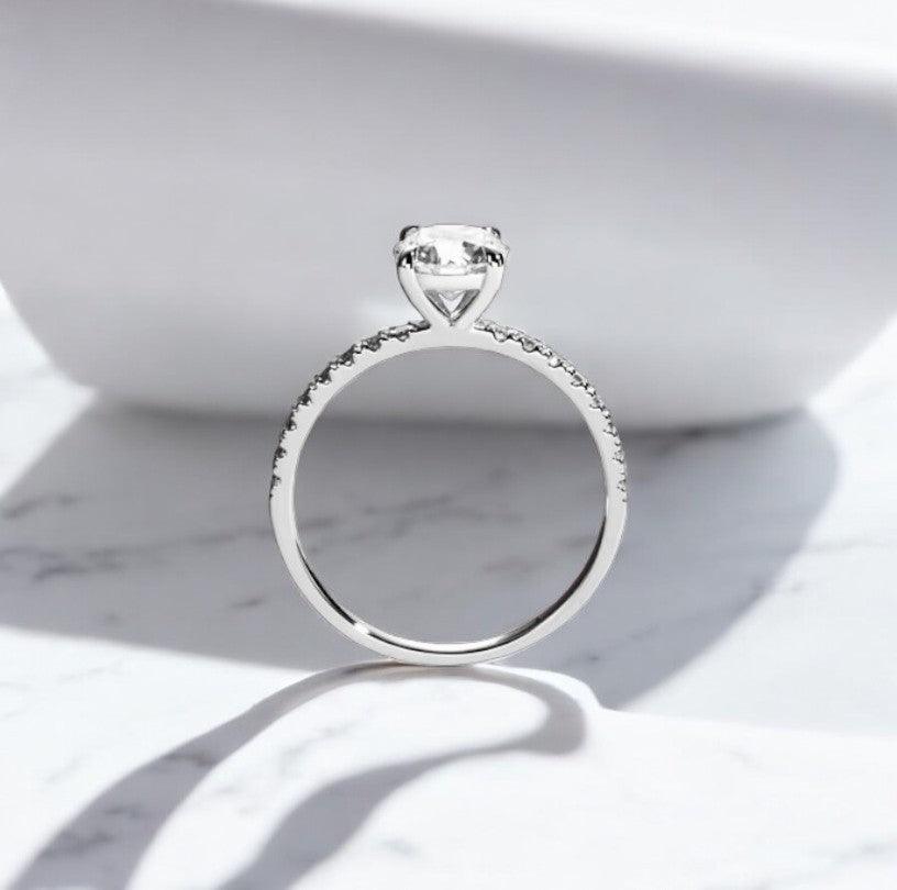 Stunning 1 carat solitaire pave engagement ring, made with lab cultivated diamonds and 14 karat gold