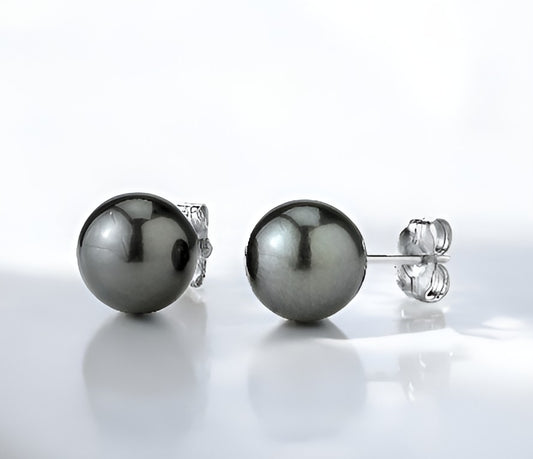 RussMoon 9mm Tahitian Round Pearl Stud Earrings